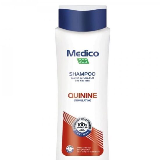 Stiprinošs šampūns pret blaugznām un matu izkrišanu ar hinīna ekstraktu “Medico SOS”, 390 ml