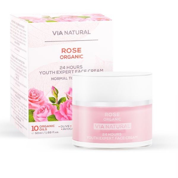 24 stundu iedarbības sejas krēms “Rose” ar 10 organiskām eļļām, 50 ml